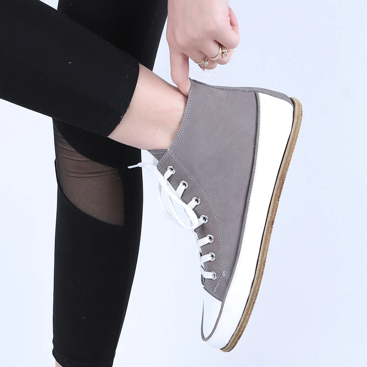 Nubuck Barefoot Long Boots Converse Shoes – Classic Sole — Leather Sole – Gray
