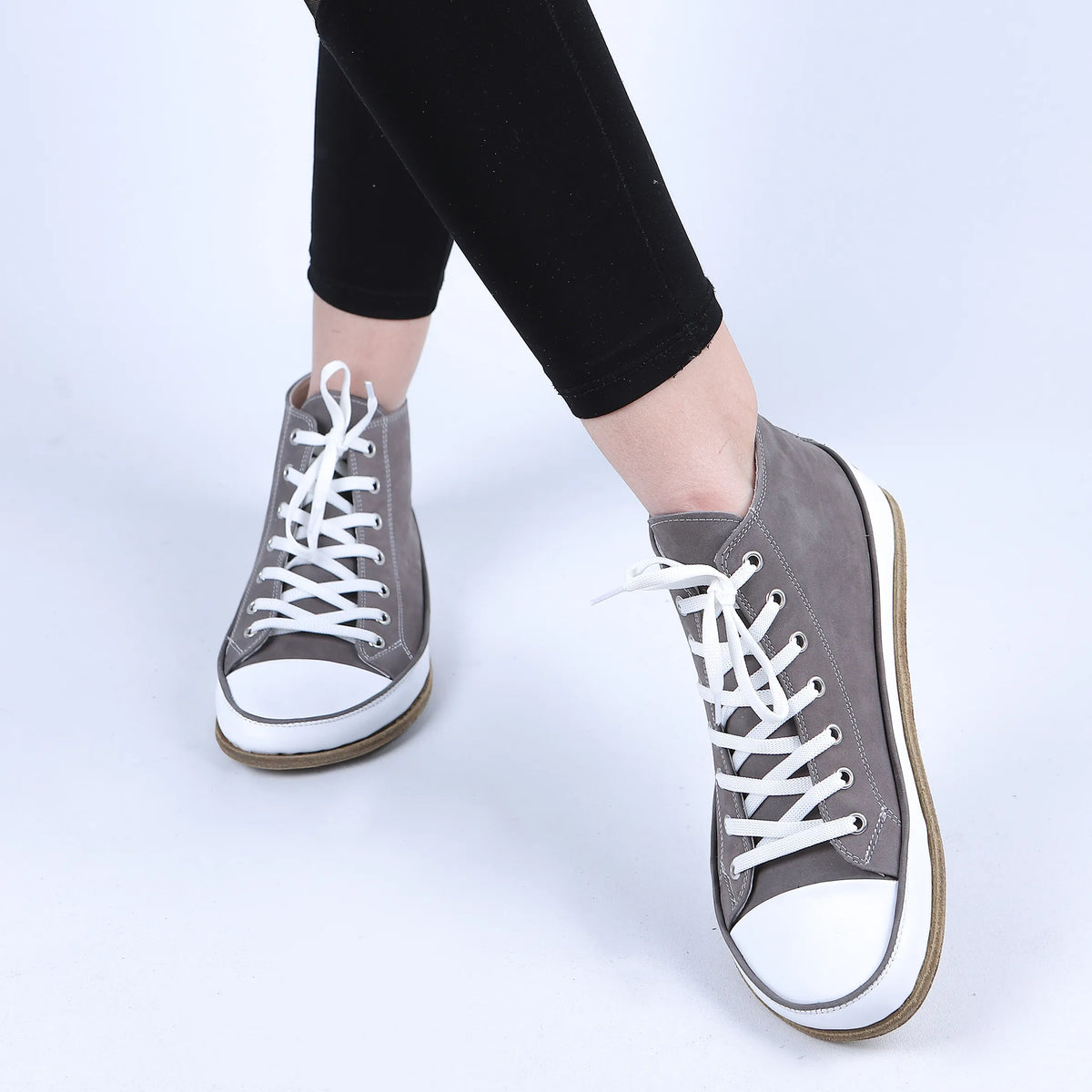 Nubuck Barefoot Long Boots Converse Shoes – Classic Sole — Leather Sole – Gray
