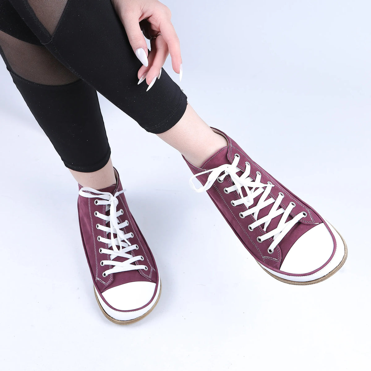 Nubuck Barefoot Long Boots Converse Shoes – Classic Sole — Leather Sole – Burgundy