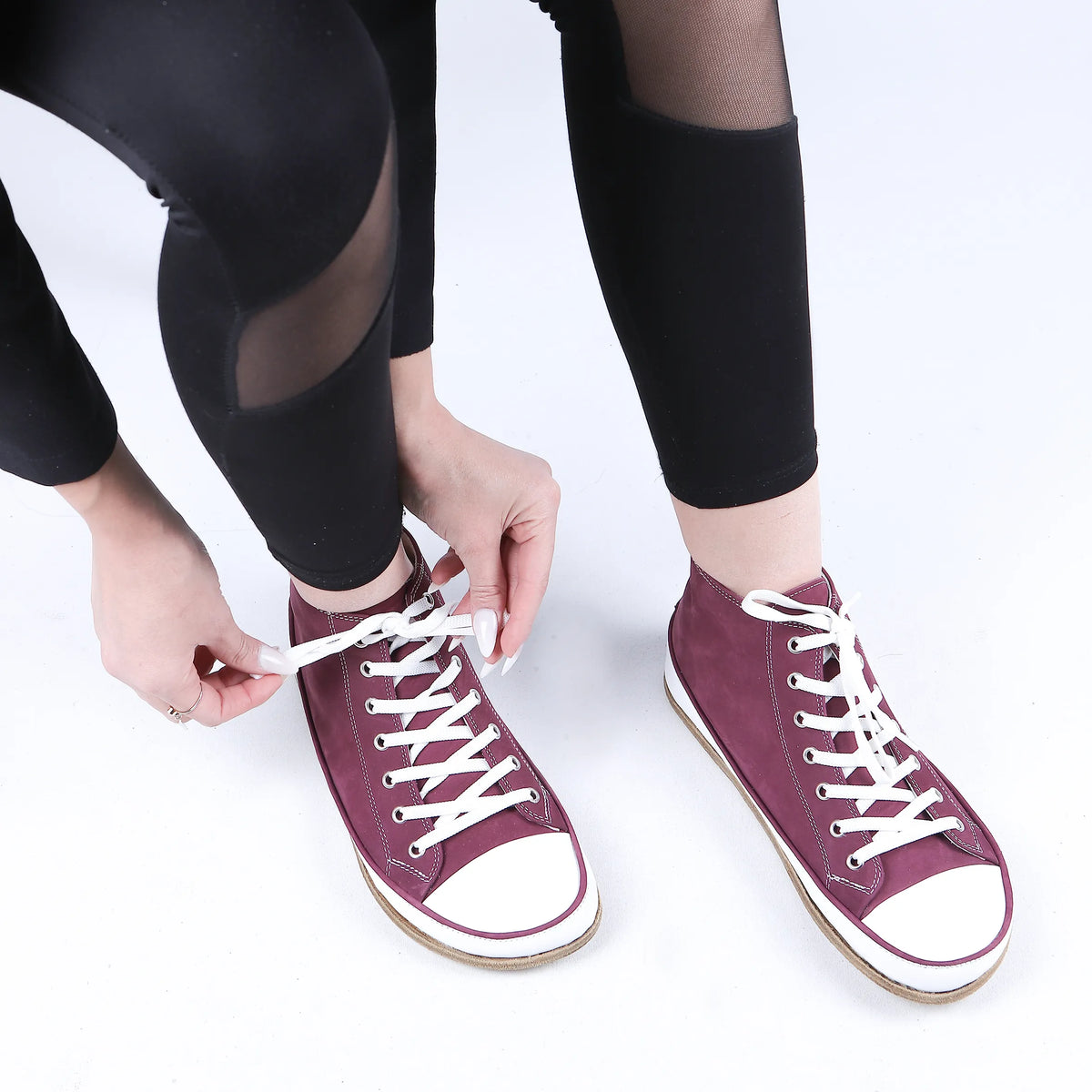 Nubuck Barefoot Long Boots Converse Shoes – Classic Sole — Leather Sole – Burgundy