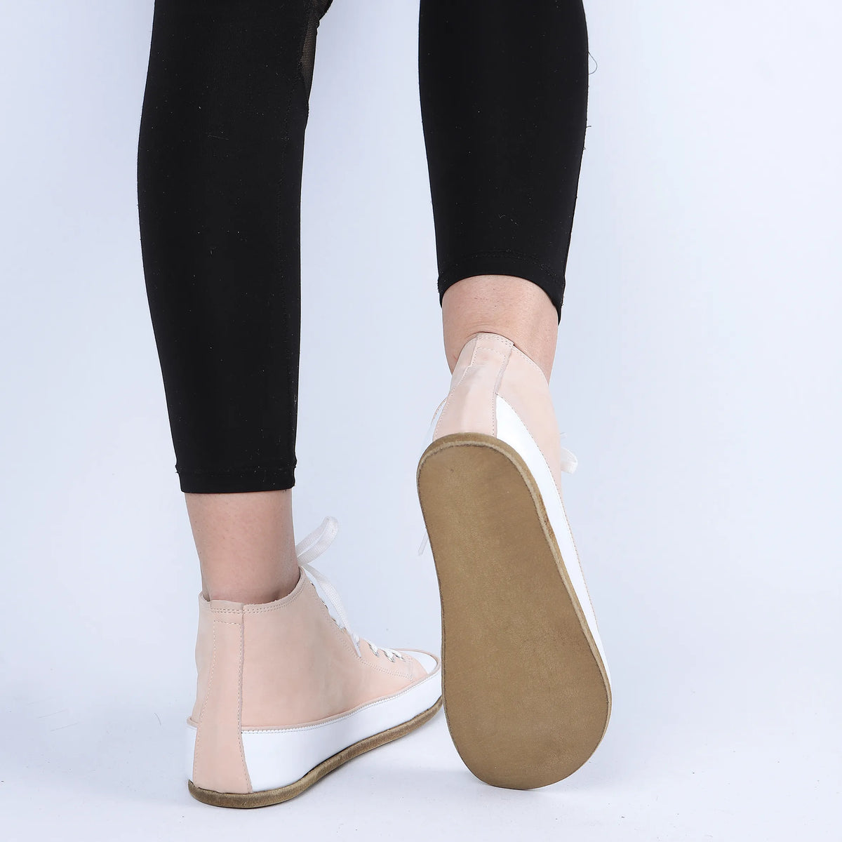 Nubuck Barefoot Long Boots Converse Shoes – Classic Sole — Leather Sole – Cream