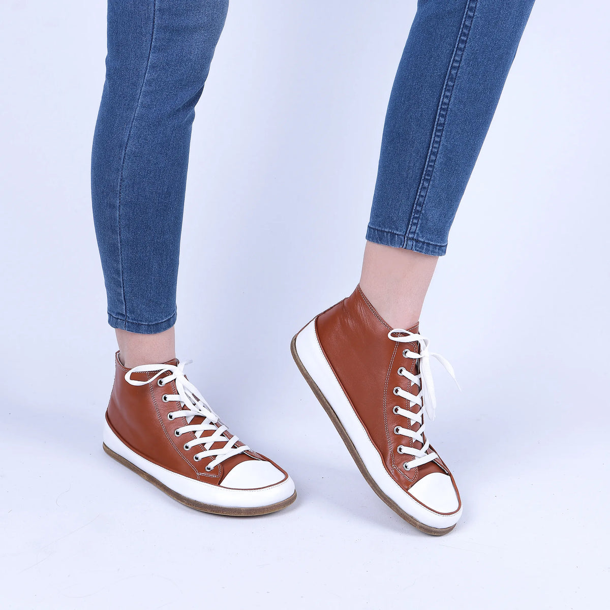 Smooth Barefoot Long Boots Converse Shoes – Classic Sole — Leather Sole – Tan