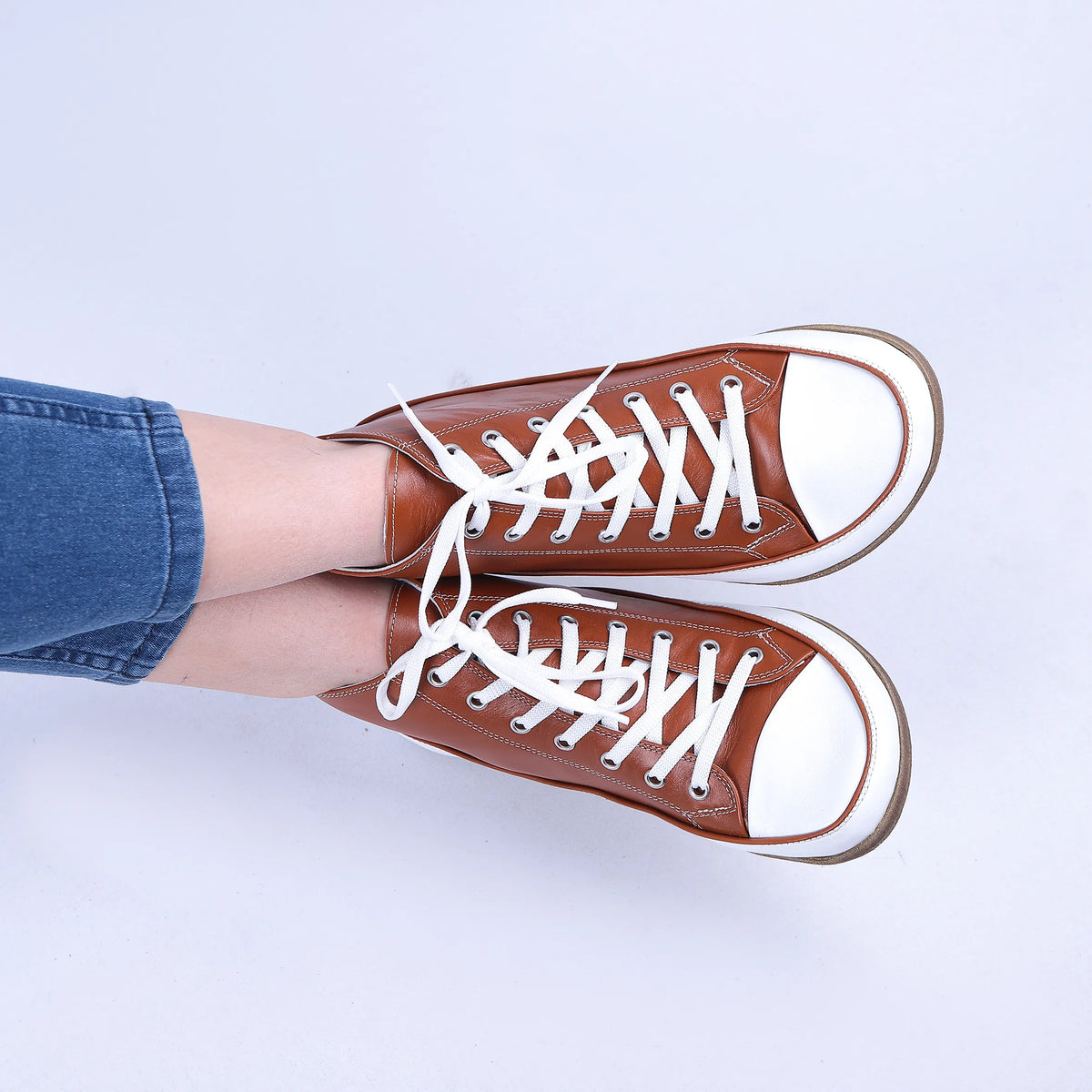 Smooth Barefoot Long Boots Converse Shoes – Classic Sole — Leather Sole – Tan
