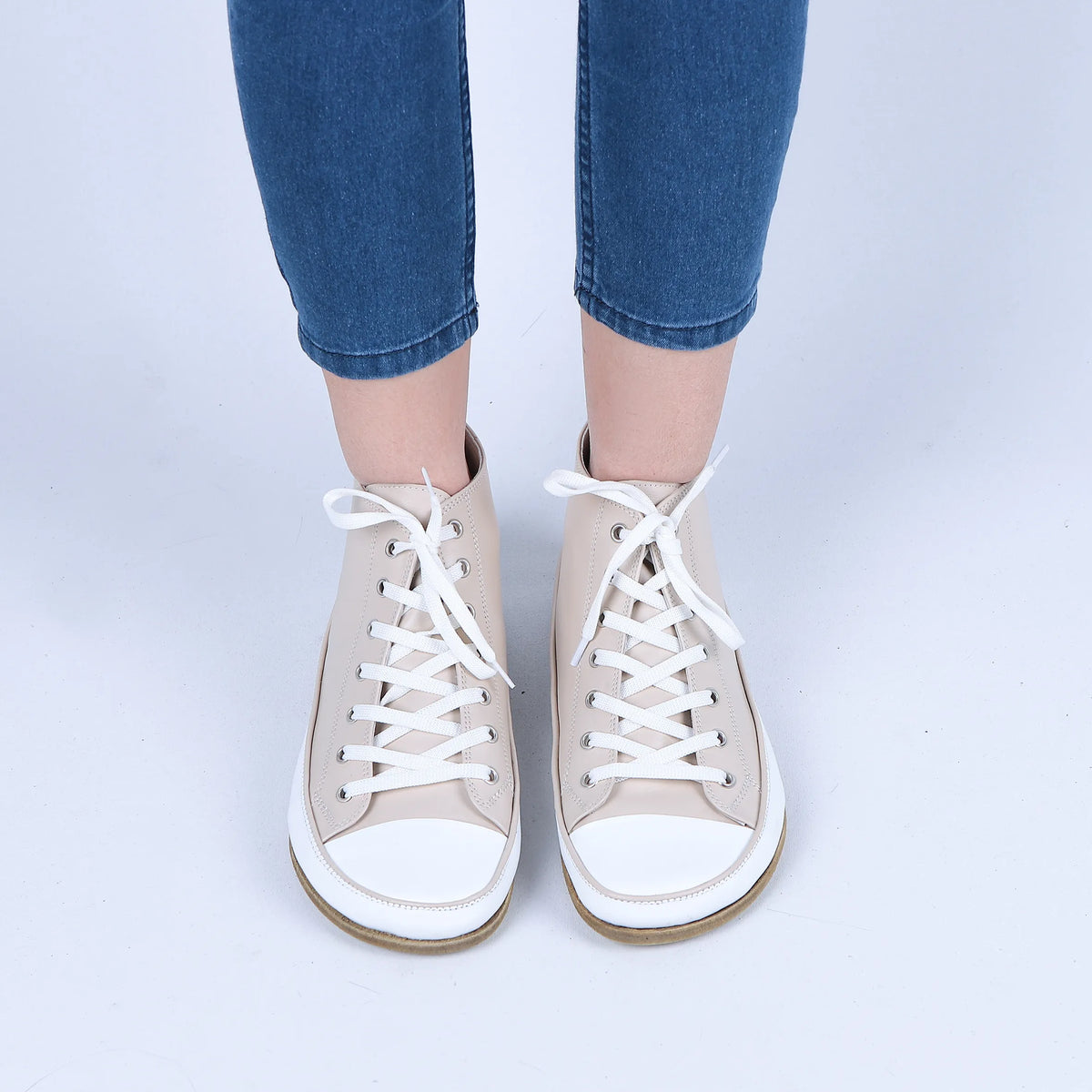 Smooth Barefoot Long Boots Converse Shoes – Classic Sole — Leather Sole – Cream