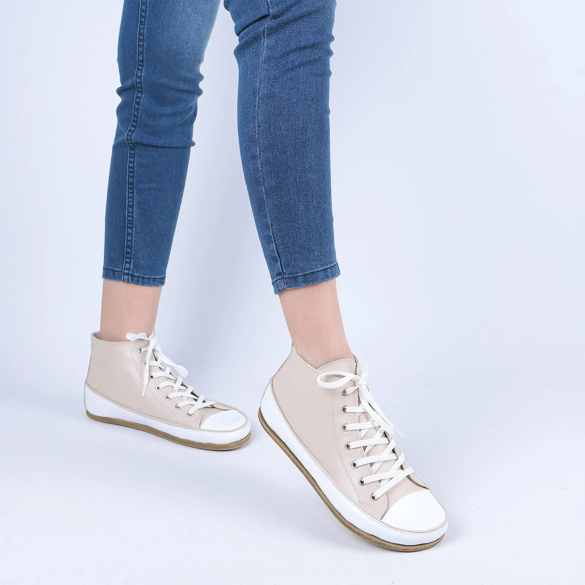Smooth Barefoot Long Boots Converse Shoes – Classic Sole — Leather Sole – Cream