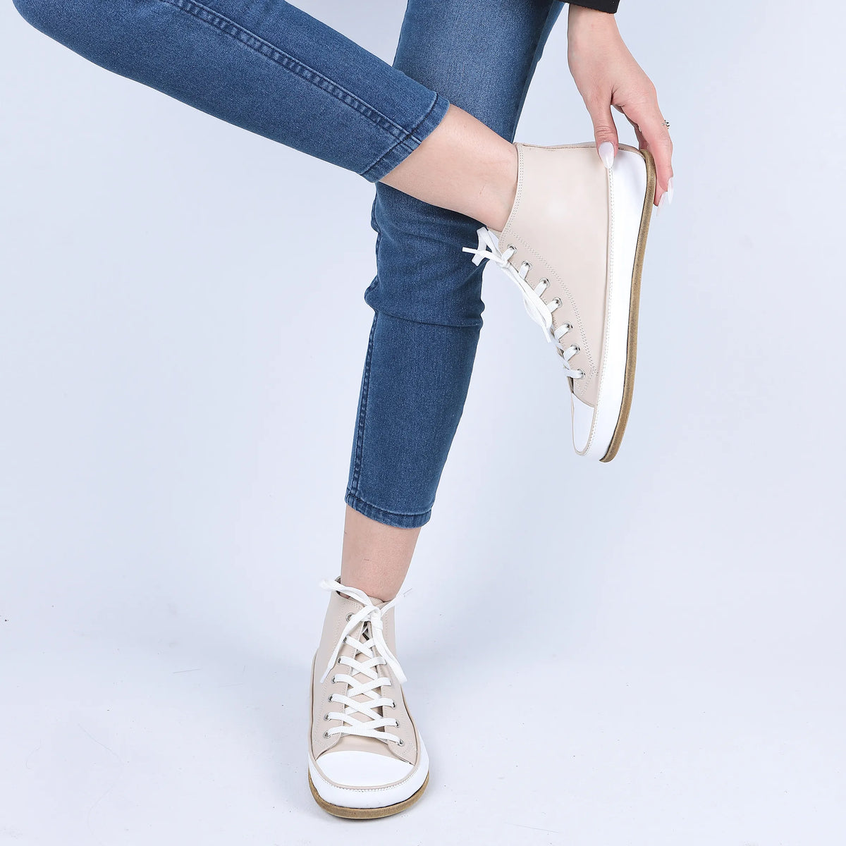 Smooth Barefoot Long Boots Converse Shoes – Classic Sole — Leather Sole – Cream