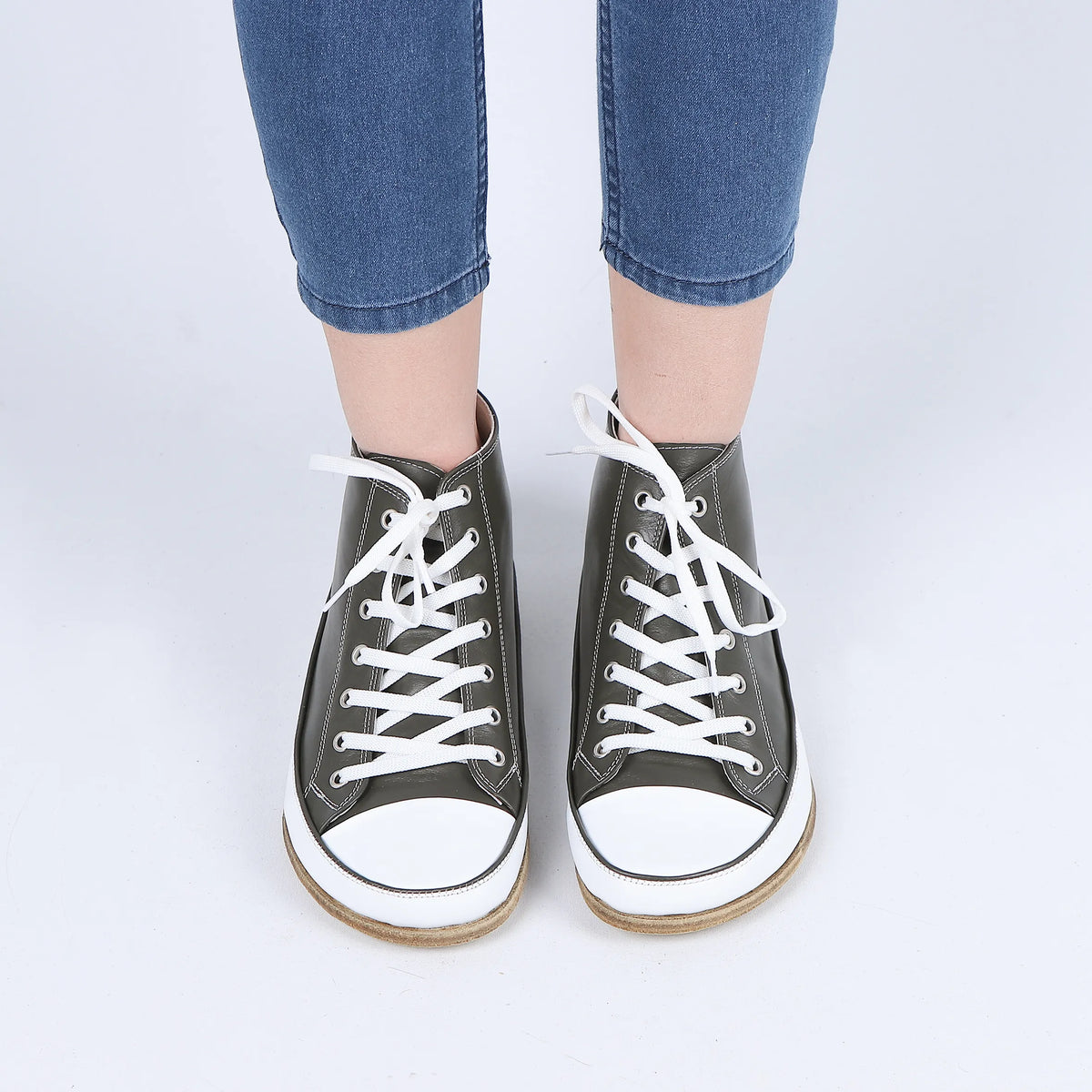 Smooth Barefoot Long Boots Converse Shoes – Classic Sole — Leather Sole – Olive Green
