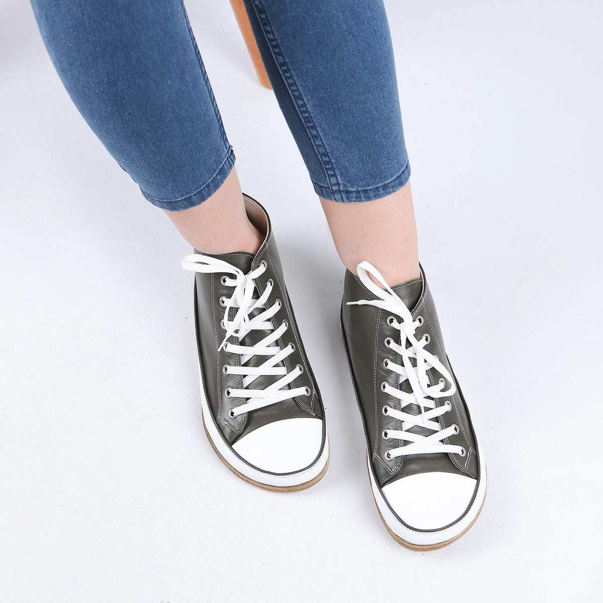 Smooth Barefoot Long Boots Converse Shoes – Classic Sole — Leather Sole – Olive Green