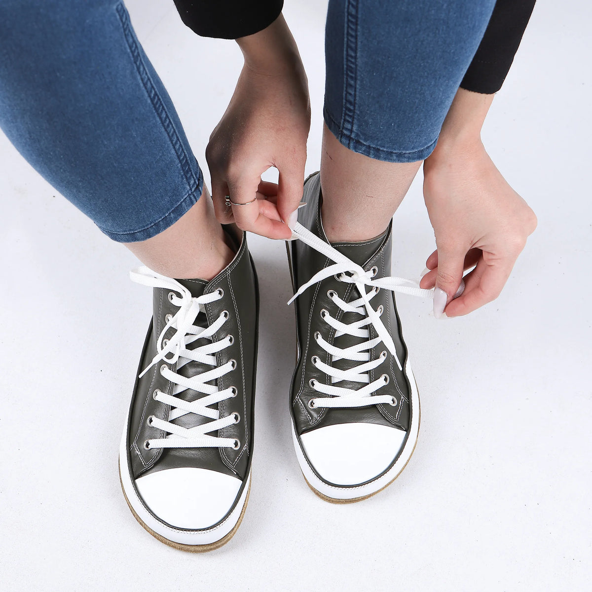 Smooth Barefoot Long Boots Converse Shoes – Classic Sole — Leather Sole – Olive Green