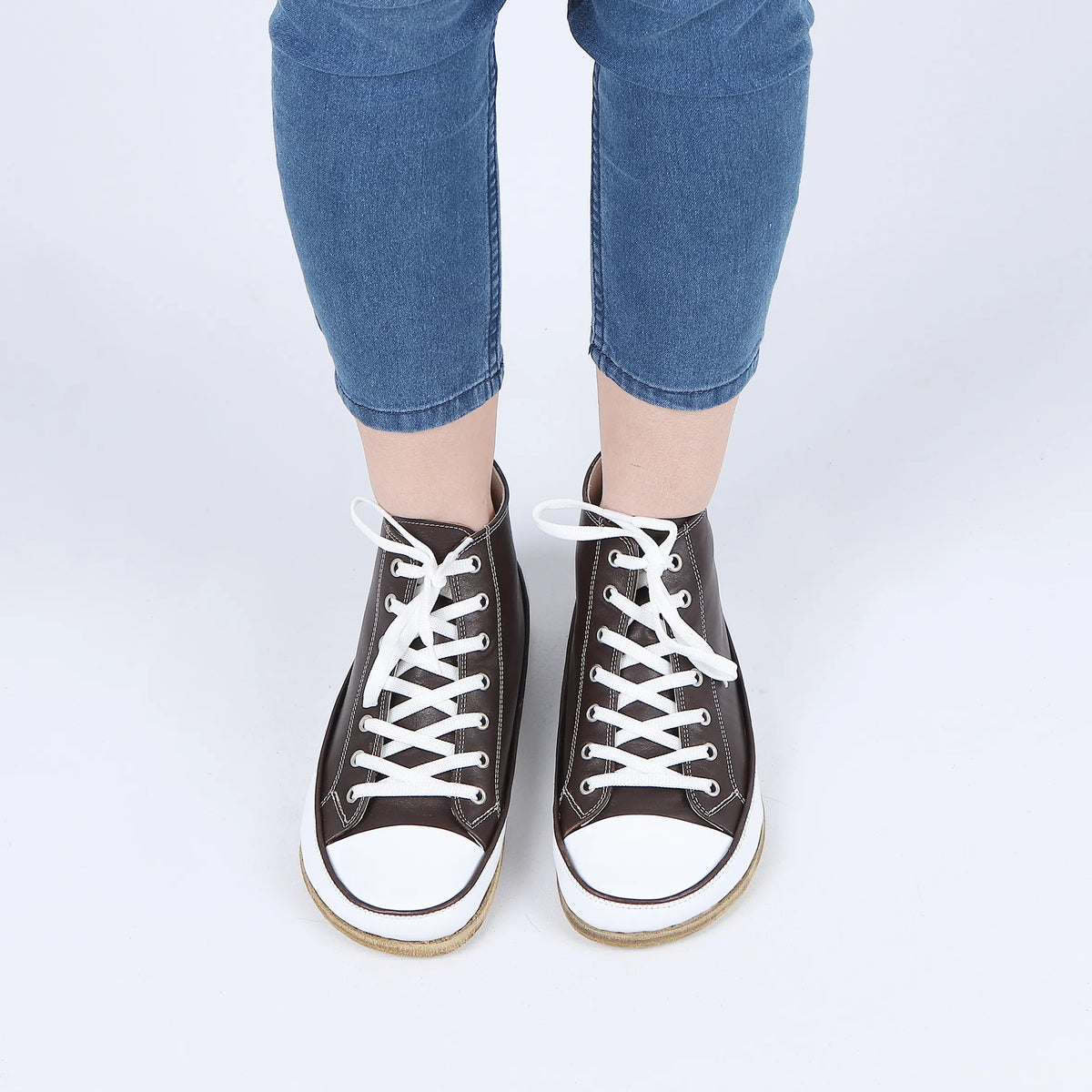 Smooth Barefoot Long Boots Converse Shoes – Classic Sole — Leather Sole – Dark Brown