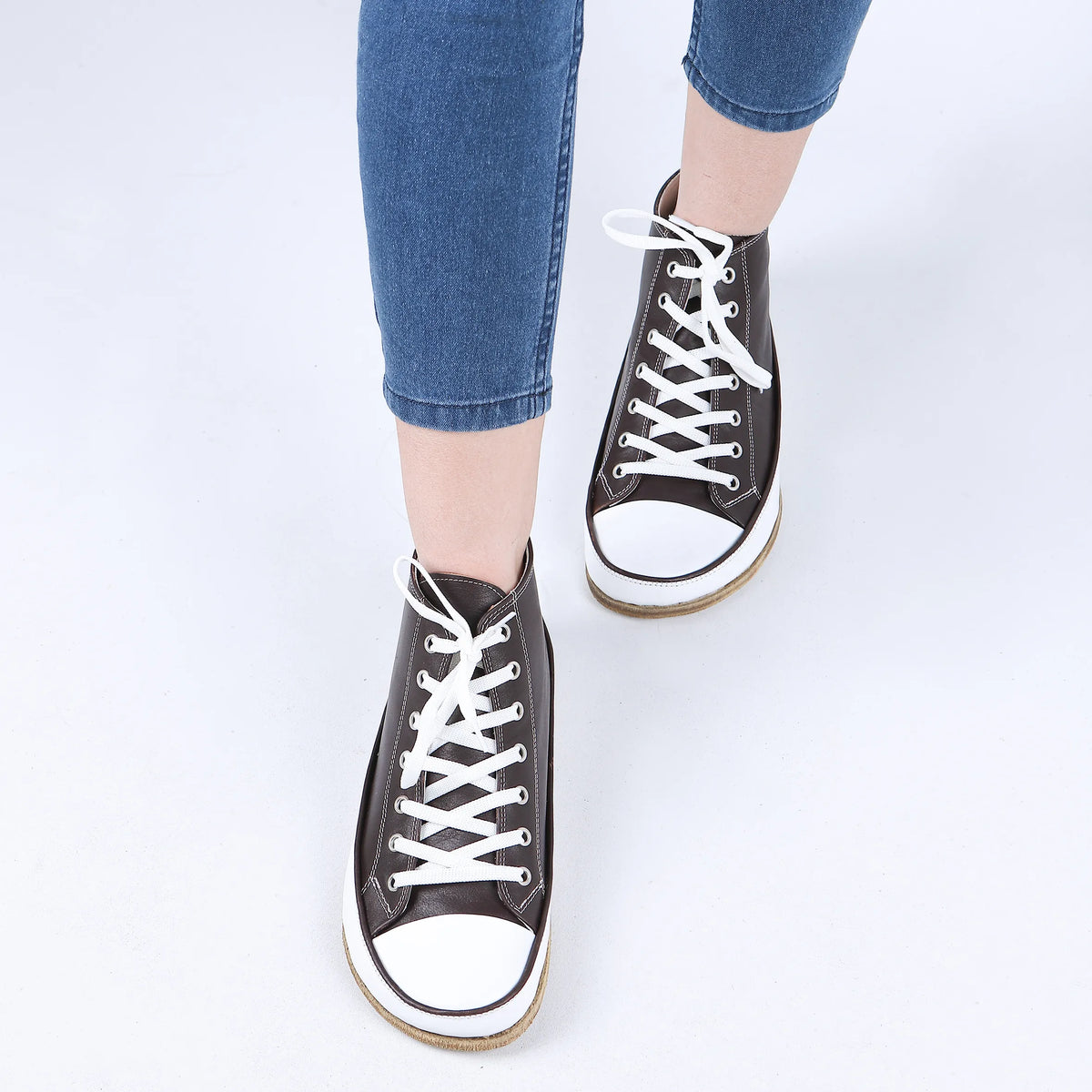 Smooth Barefoot Long Boots Converse Shoes – Classic Sole — Leather Sole – Dark Brown