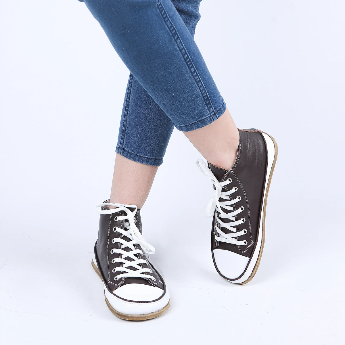 Smooth Barefoot Long Boots Converse Shoes – Classic Sole — Leather Sole – Dark Brown