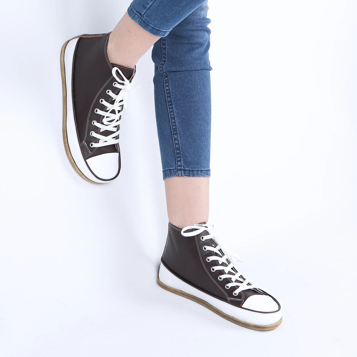Smooth Barefoot Long Boots Converse Shoes – Classic Sole — Leather Sole – Dark Brown