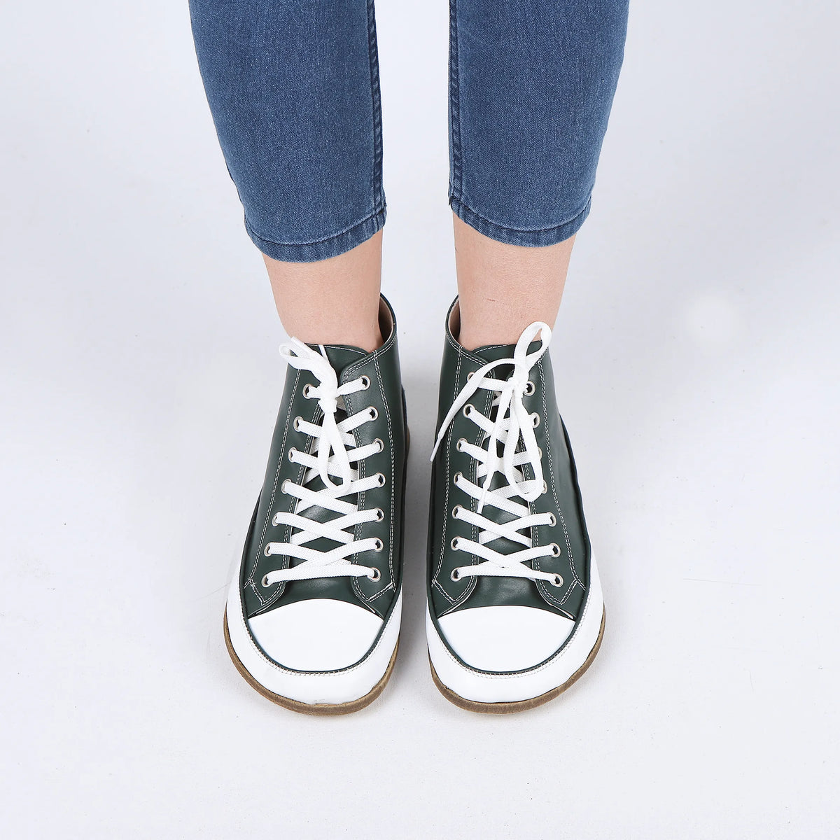 Smooth Barefoot Long Boots Converse Shoes – Classic Sole — Leather Sole – Green