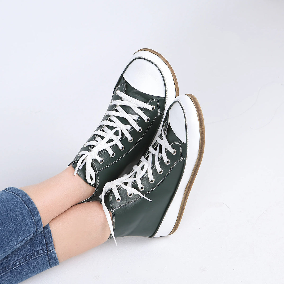 Smooth Barefoot Long Boots Converse Shoes – Classic Sole — Leather Sole – Green