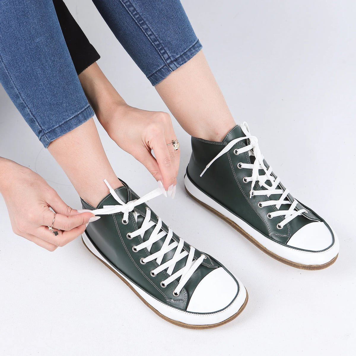 Smooth Barefoot Long Boots Converse Shoes – Classic Sole — Leather Sole – Green
