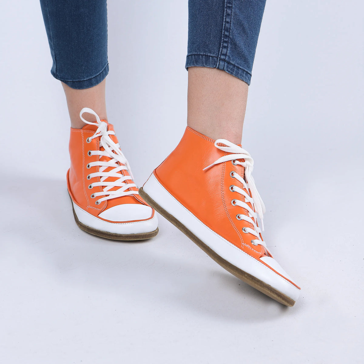 Smooth Barefoot Long Boots Converse Shoes – Classic Sole — Leather Sole – Orange