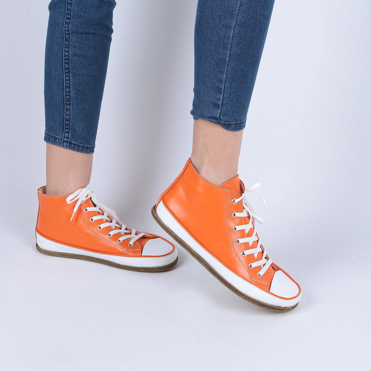 Smooth Barefoot Long Boots Converse Shoes – Classic Sole — Leather Sole – Orange