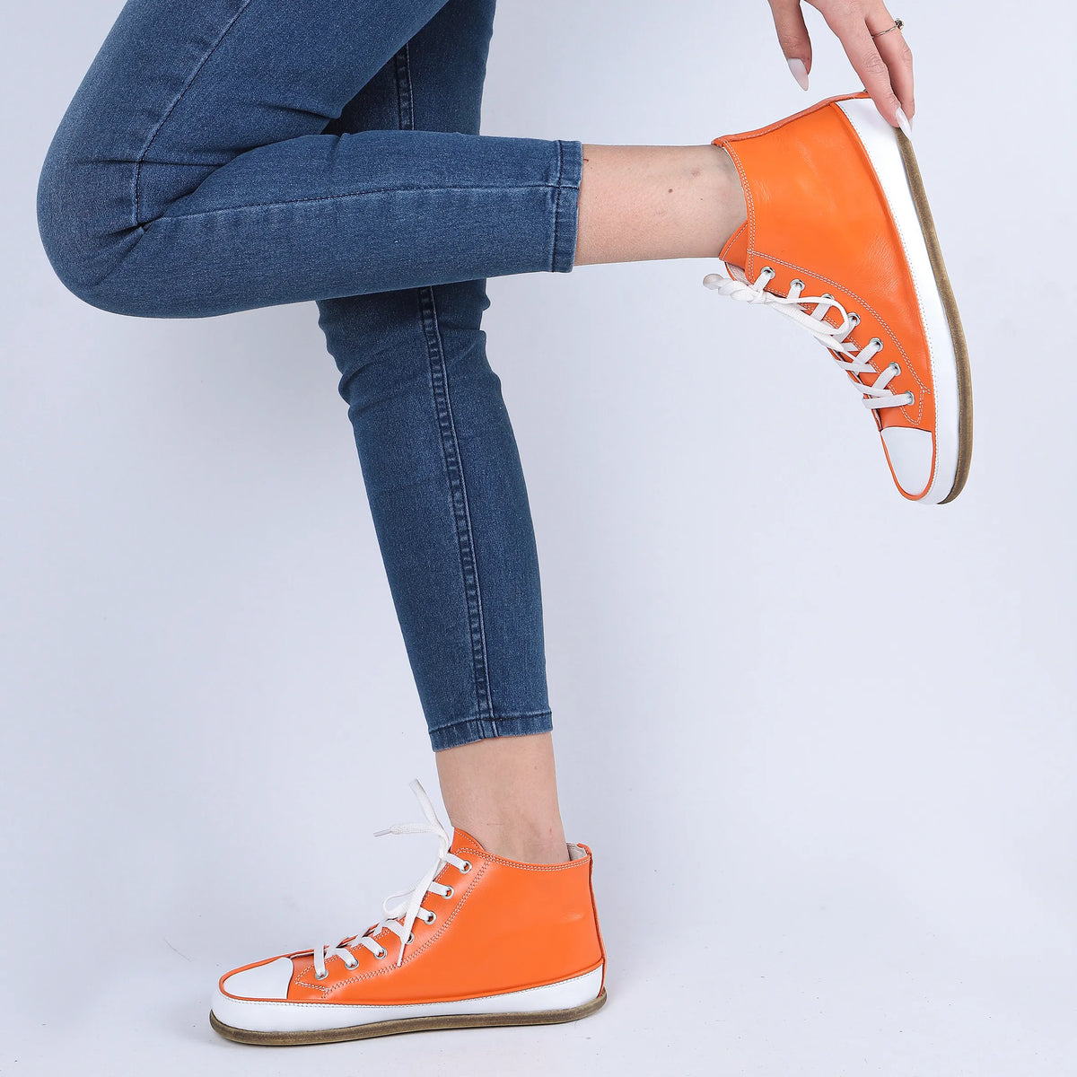 Smooth Barefoot Long Boots Converse Shoes – Classic Sole — Leather Sole – Orange