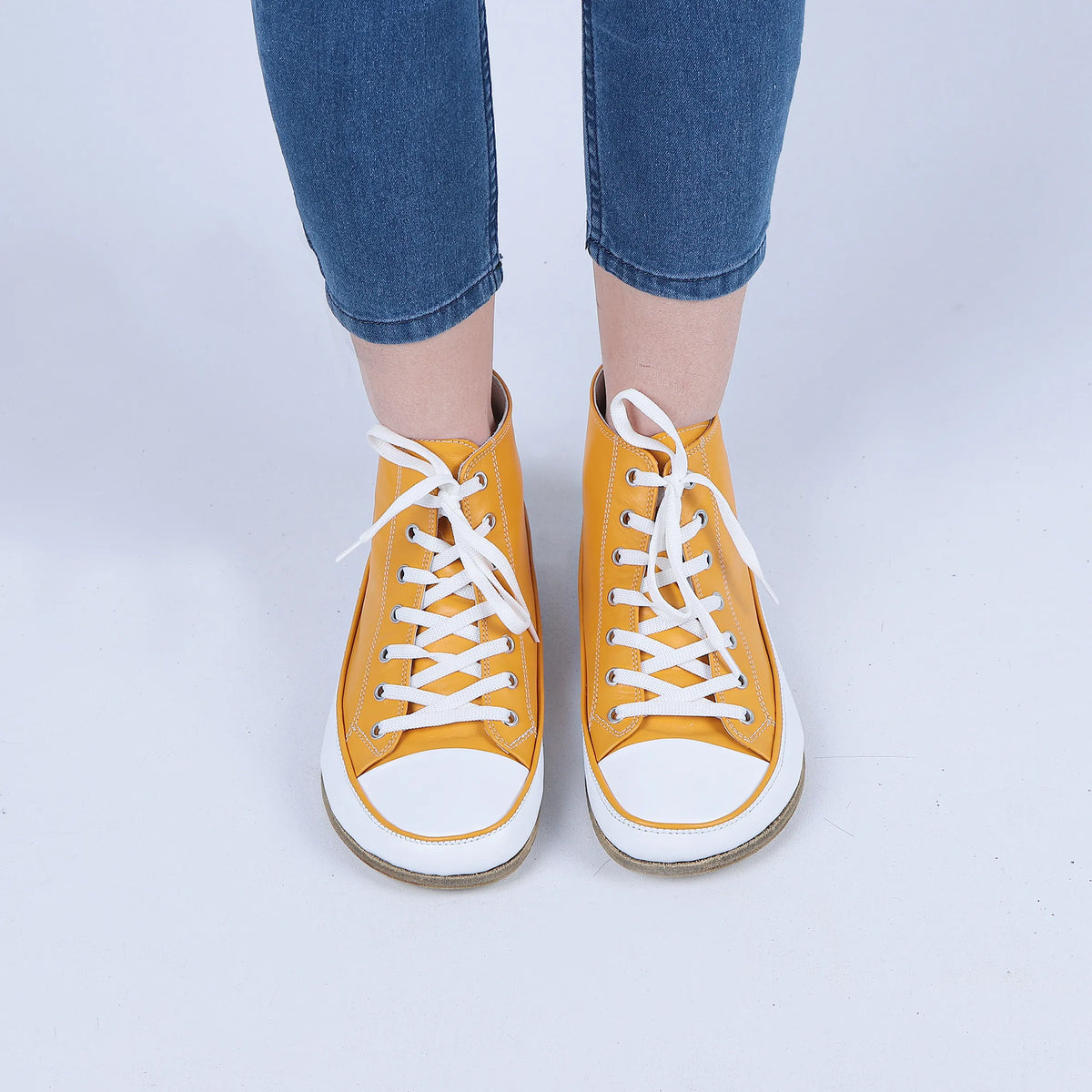 Smooth Barefoot Long Boots Converse Shoes – Classic Sole — Leather Sole – Mustard