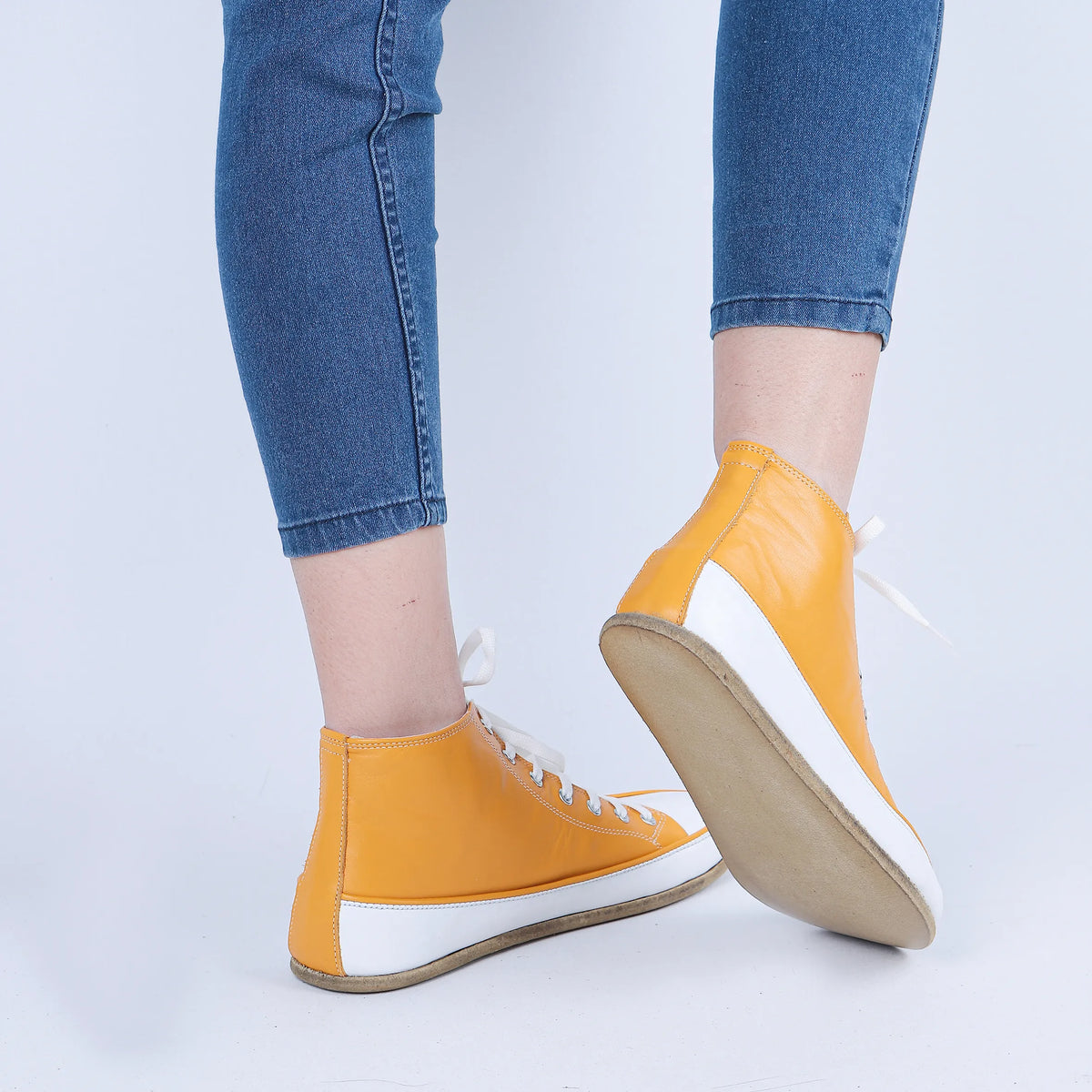 Smooth Barefoot Long Boots Converse Shoes – Classic Sole — Leather Sole – Mustard