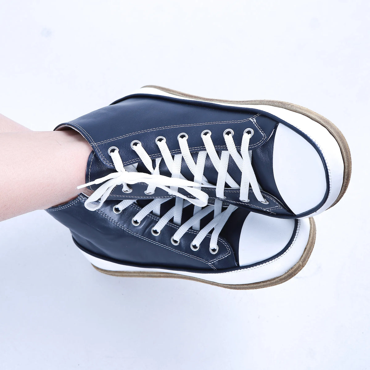 Smooth Barefoot Long Boots Converse Shoes – Classic Sole — Leather Sole – Navy Blue