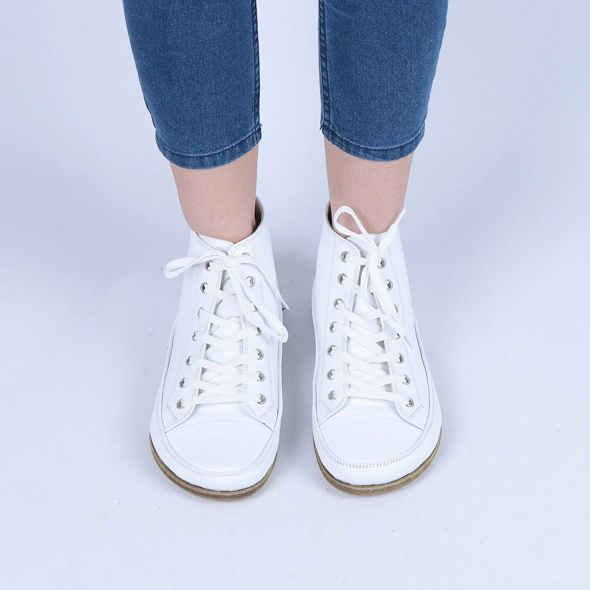 Smooth Barefoot Long Boots Converse Shoes – Classic Sole — Leather Sole – Full White