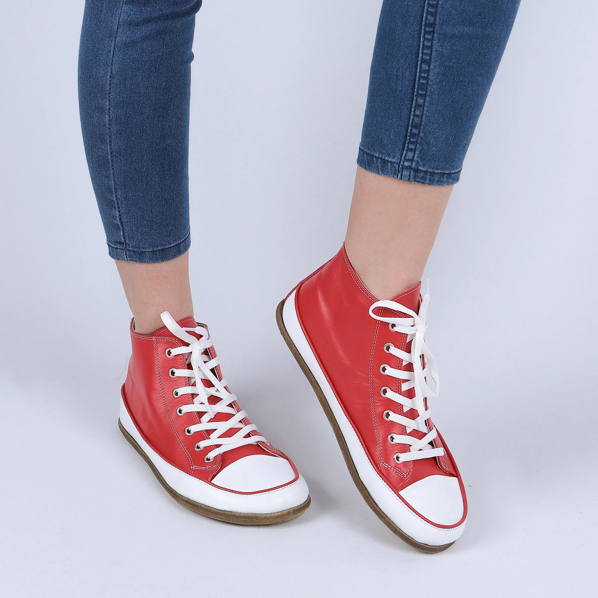 Smooth Barefoot Long Boots Converse Shoes – Classic Sole — Leather Sole – Red