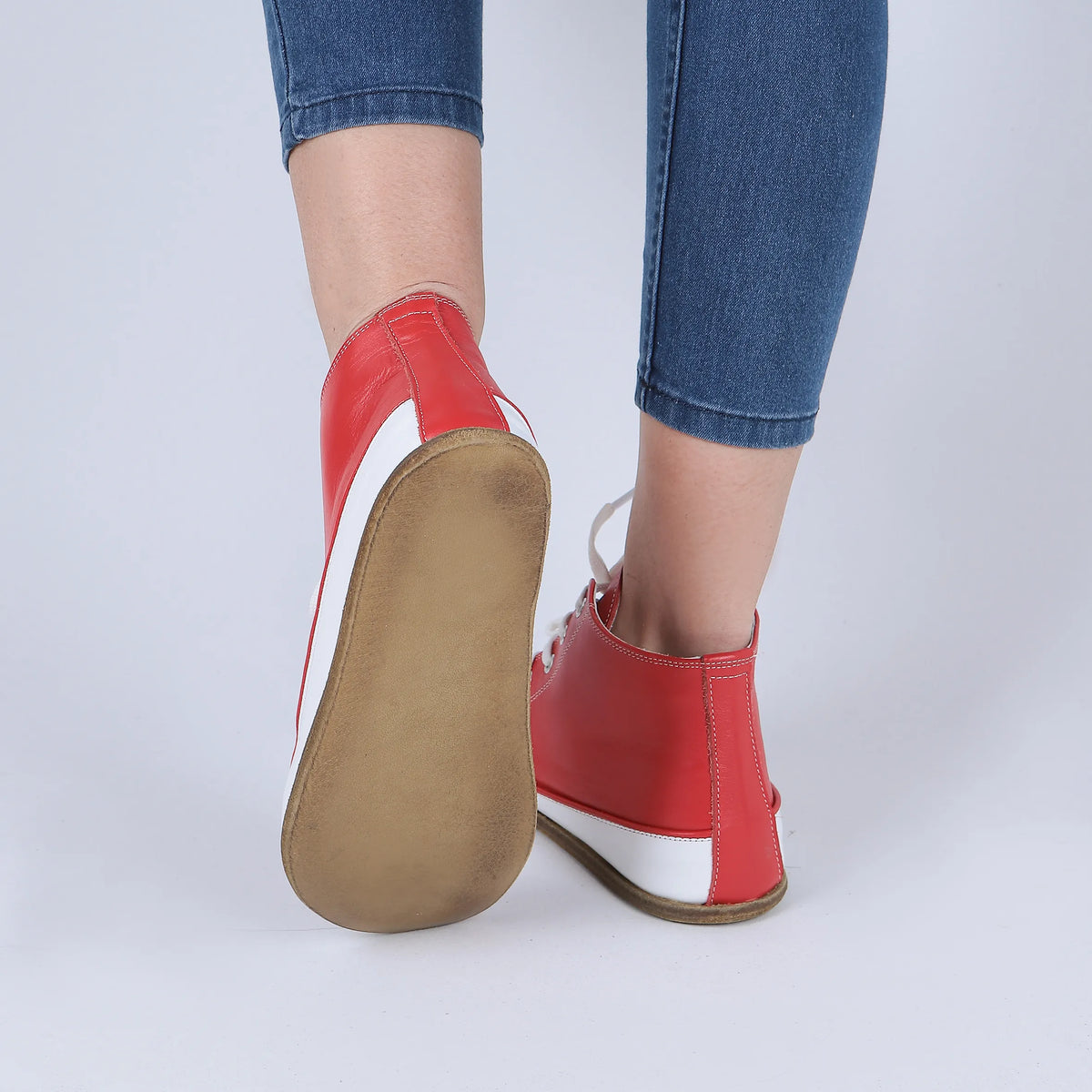 Smooth Barefoot Long Boots Converse Shoes – Classic Sole — Leather Sole – Red