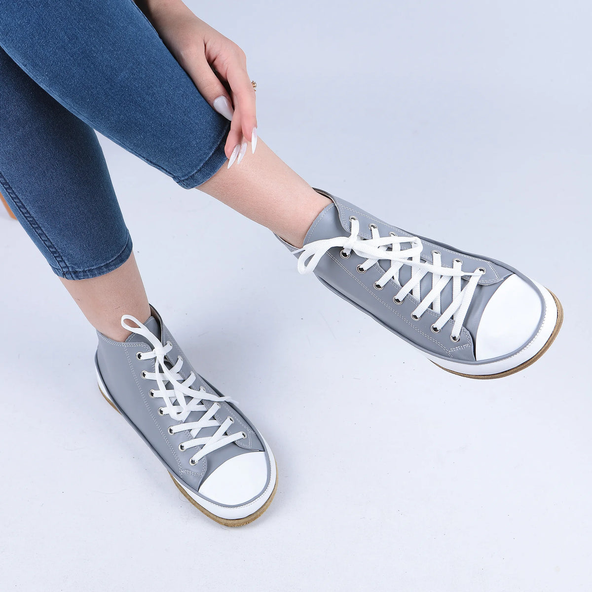 Smooth Barefoot Long Boots Converse Shoes – Classic Sole — Leather Sole – Gray