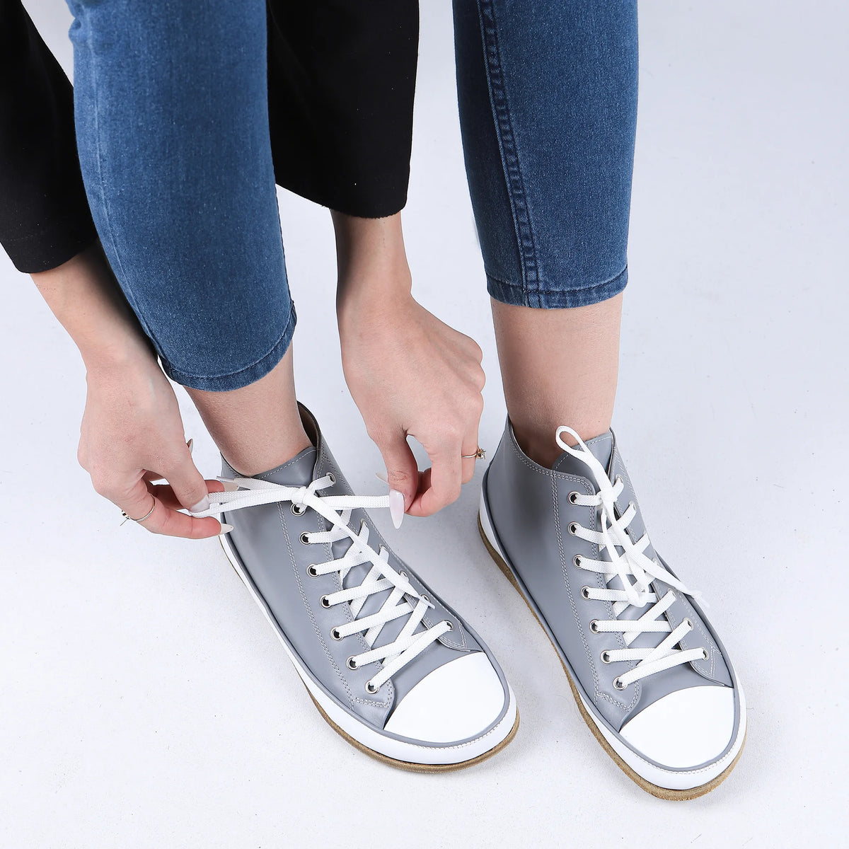Smooth Barefoot Long Boots Converse Shoes – Classic Sole — Leather Sole – Gray