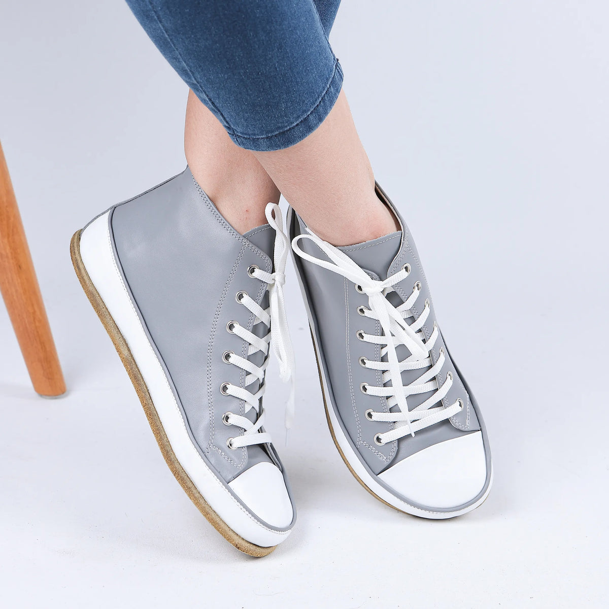 Smooth Barefoot Long Boots Converse Shoes – Classic Sole — Leather Sole – Gray