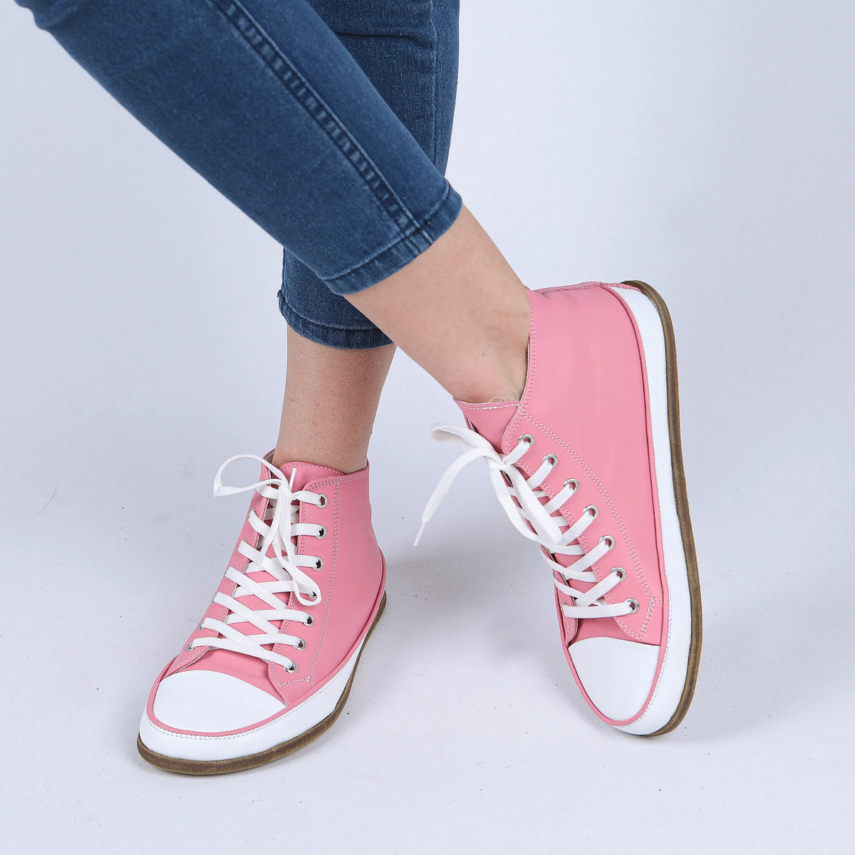 Smooth Barefoot Long Boots Converse Shoes – Classic Sole — Leather Sole – Pink