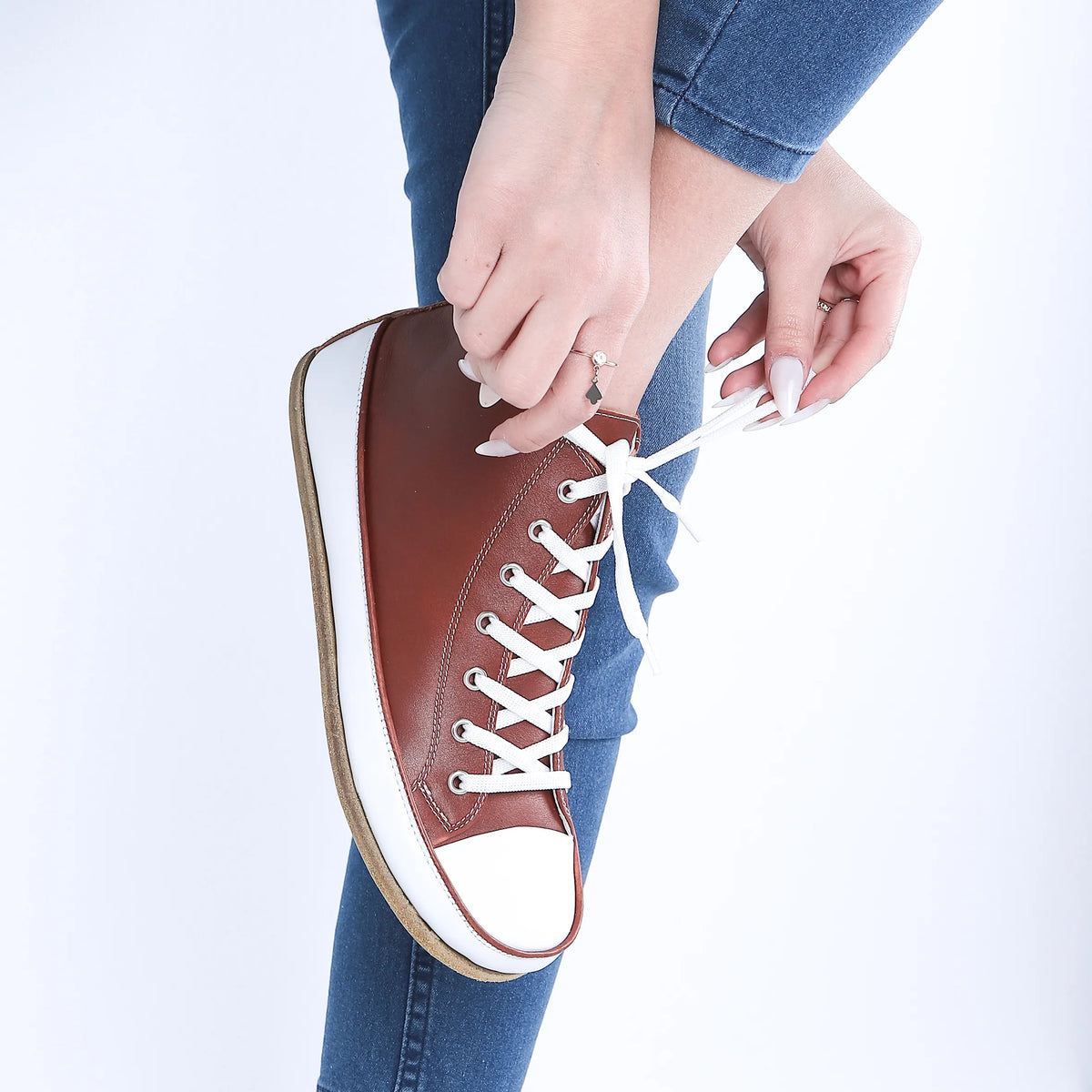 Smooth Barefoot Long Boots Converse Shoes – Classic Sole — Leather Sole – Brown