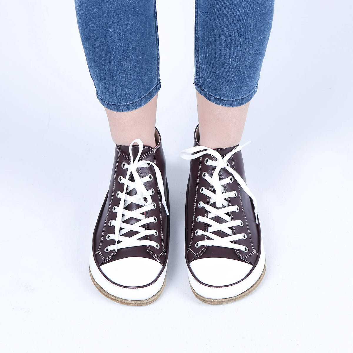 Smooth Barefoot Long Boots Converse Shoes – Classic Sole — Leather Sole – Burgundy