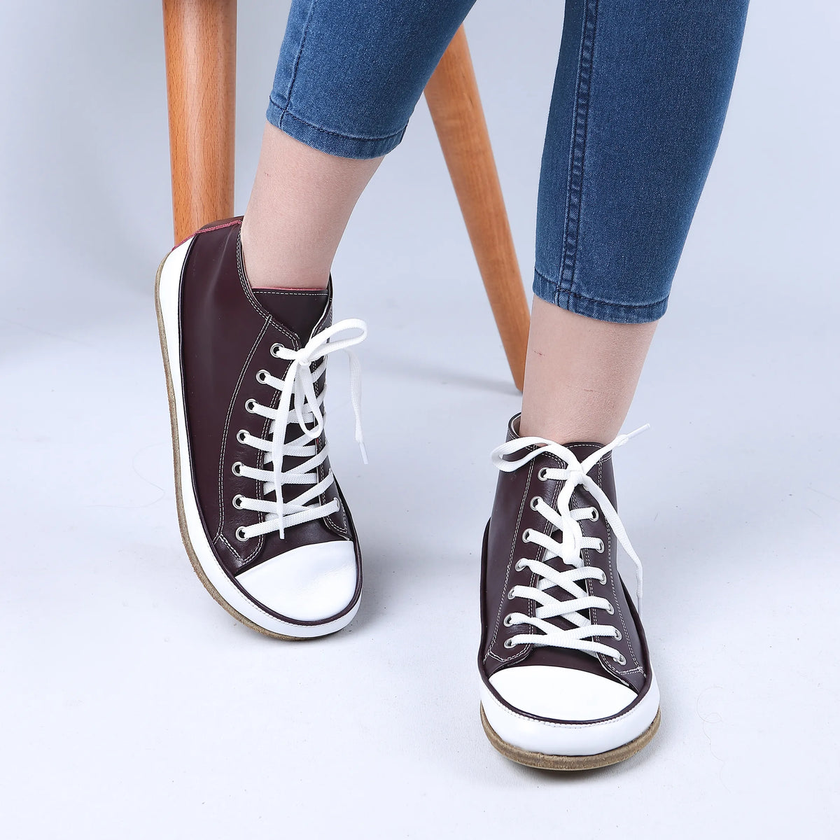 Smooth Barefoot Long Boots Converse Shoes – Classic Sole — Leather Sole – Burgundy