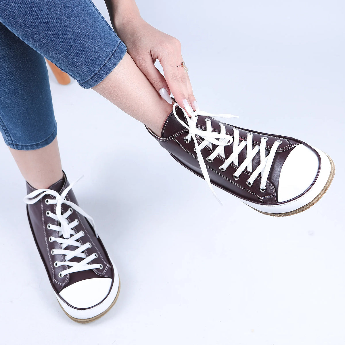 Smooth Barefoot Long Boots Converse Shoes – Classic Sole — Leather Sole – Burgundy
