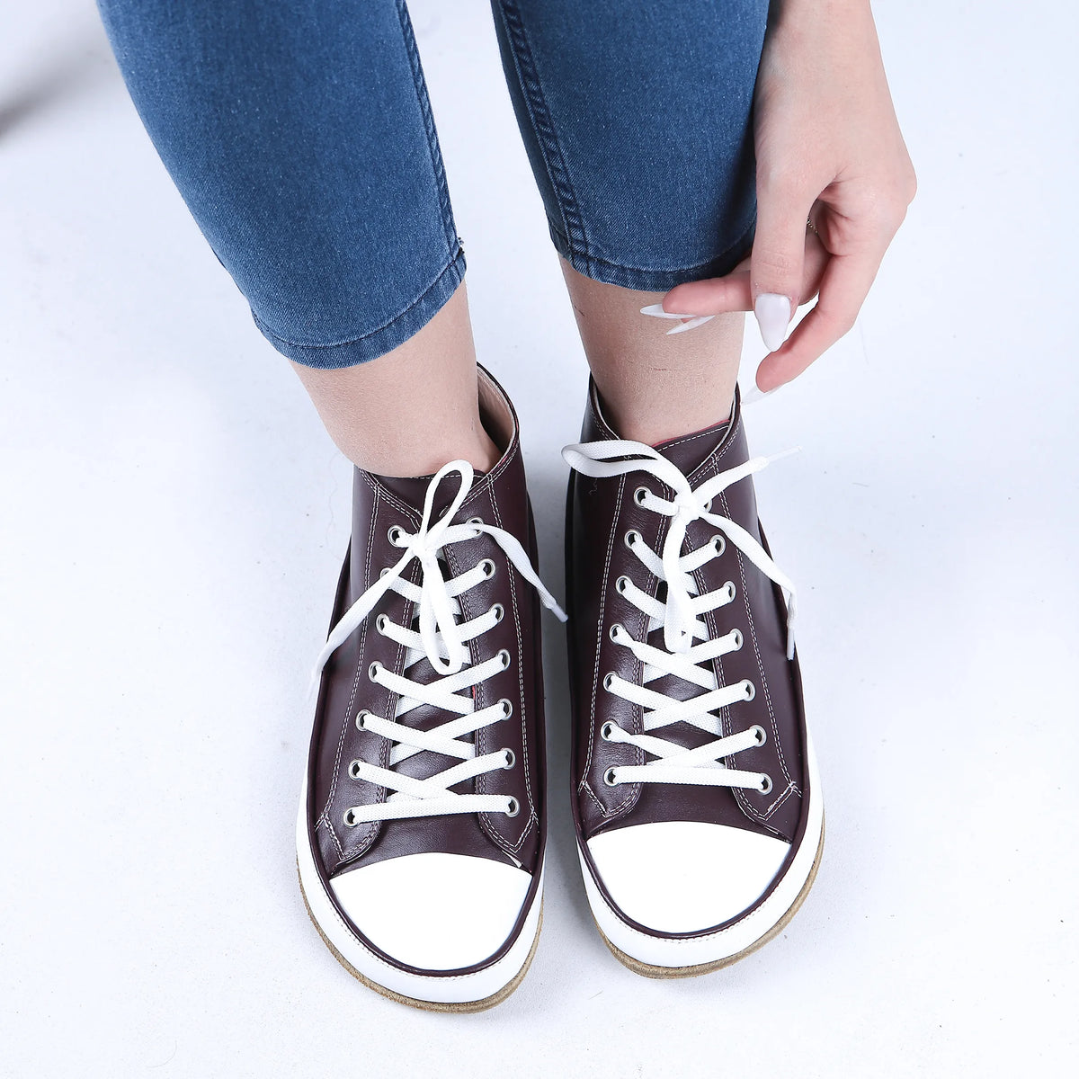 Smooth Barefoot Long Boots Converse Shoes – Classic Sole — Leather Sole – Burgundy