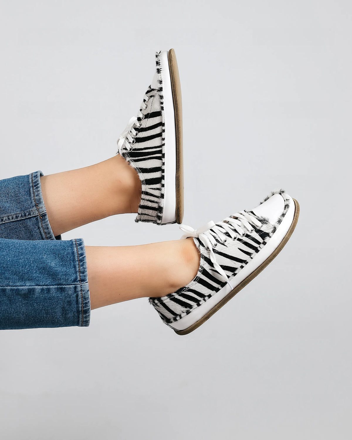 Hair Barefoot Converse Shoes – Classic Sole — Leather Sole – Zebra