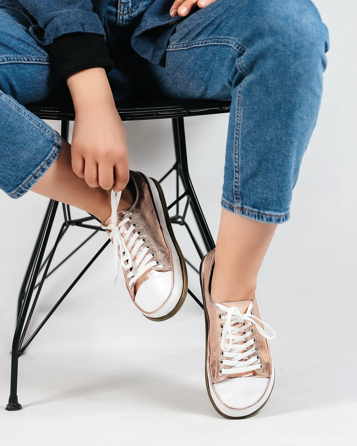 Bright Barefoot Converse Shoes – Classic Sole — Leather Sole – Rose Gold