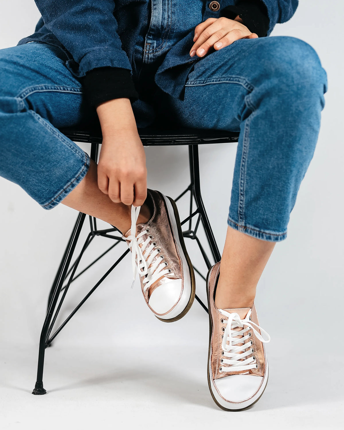 Bright Barefoot Converse Shoes – Classic Sole — Leather Sole – Rose Gold