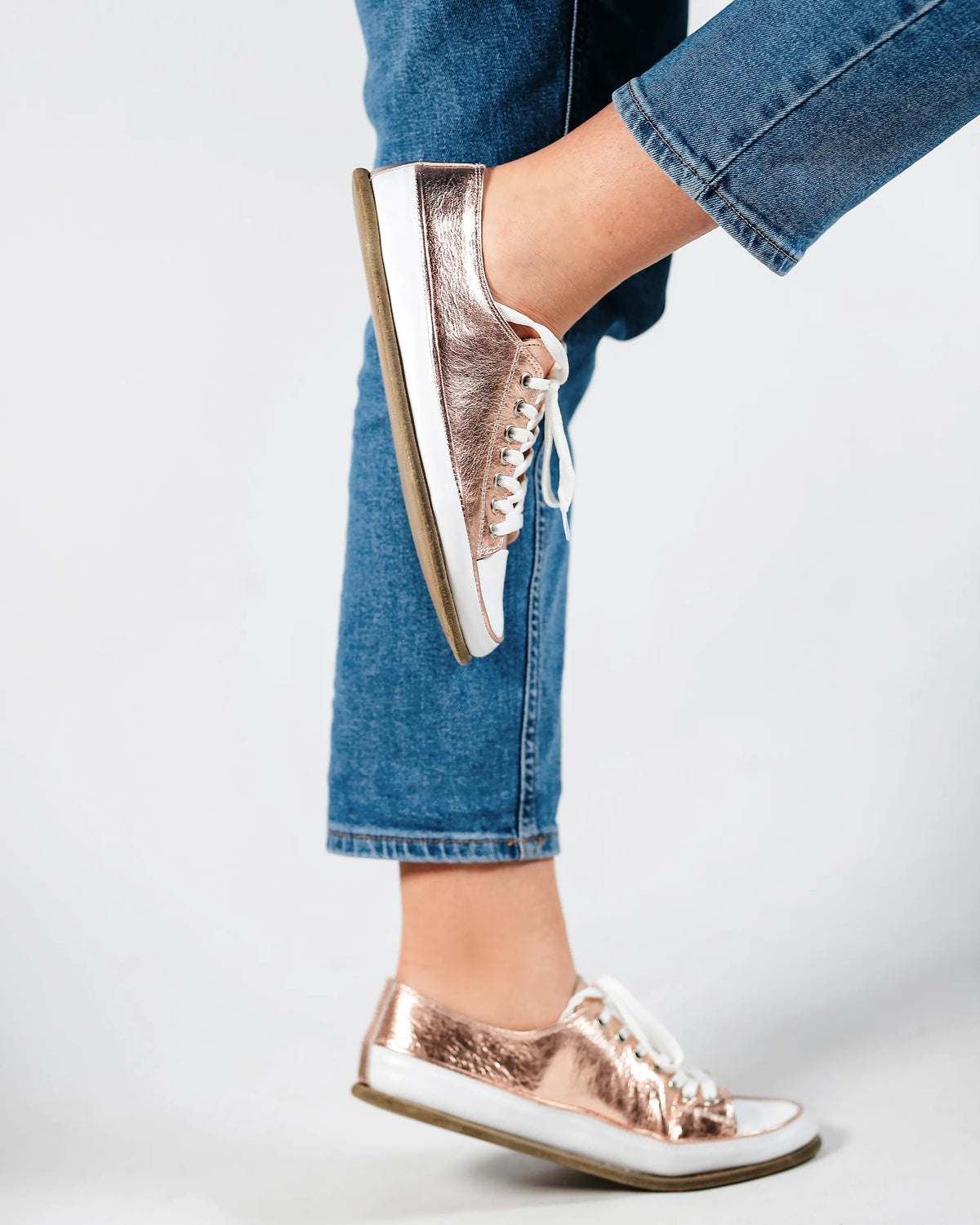 Bright Barefoot Converse Shoes – Classic Sole — Leather Sole – Rose Gold