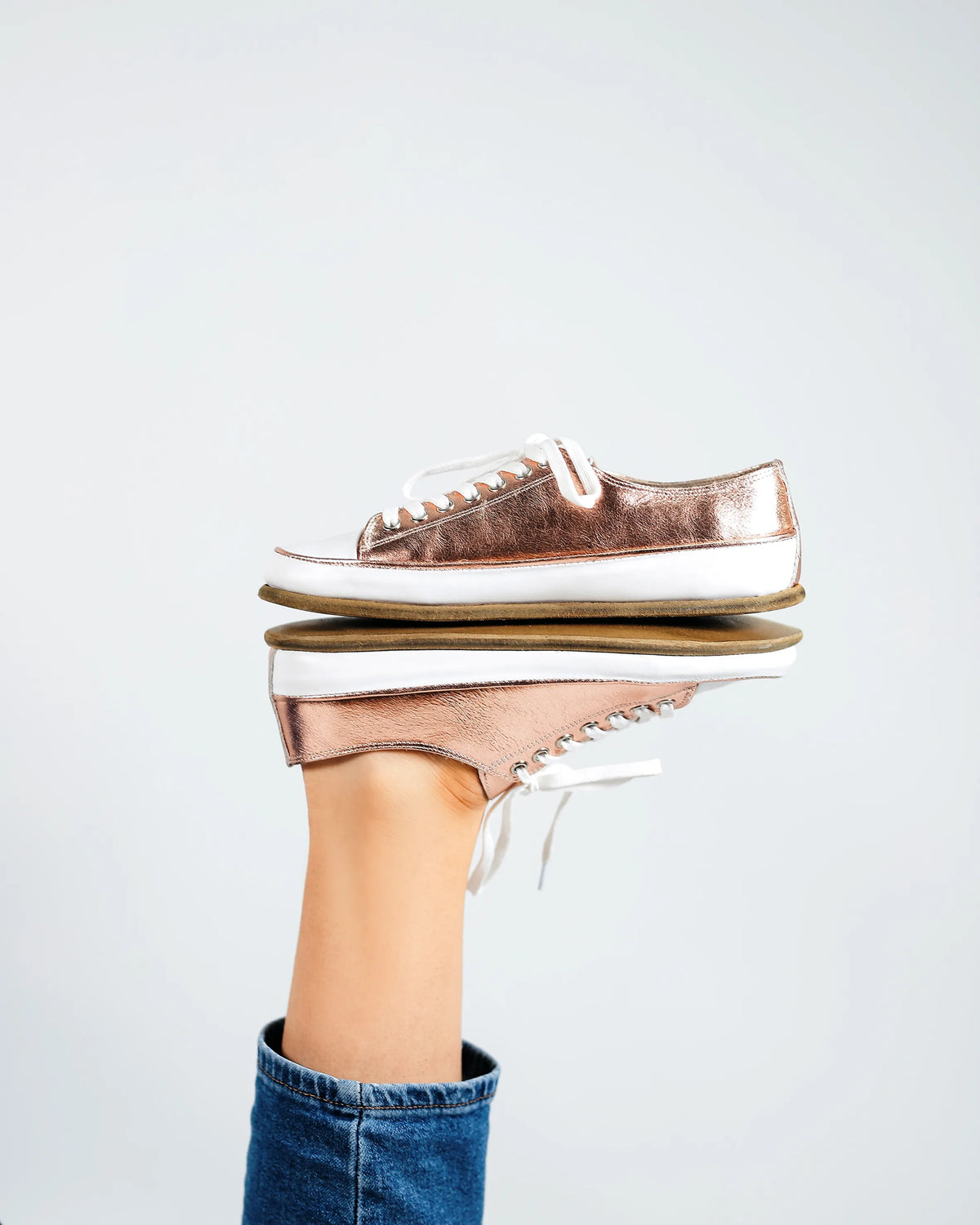 Bright Barefoot Converse Shoes – Classic Sole — Leather Sole – Rose Gold