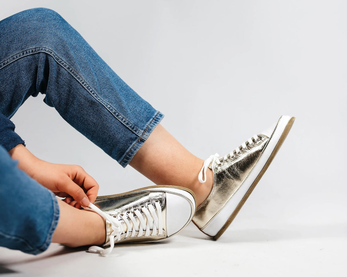 Bright Barefoot Converse Shoes – Classic Sole — Leather Sole – Gold
