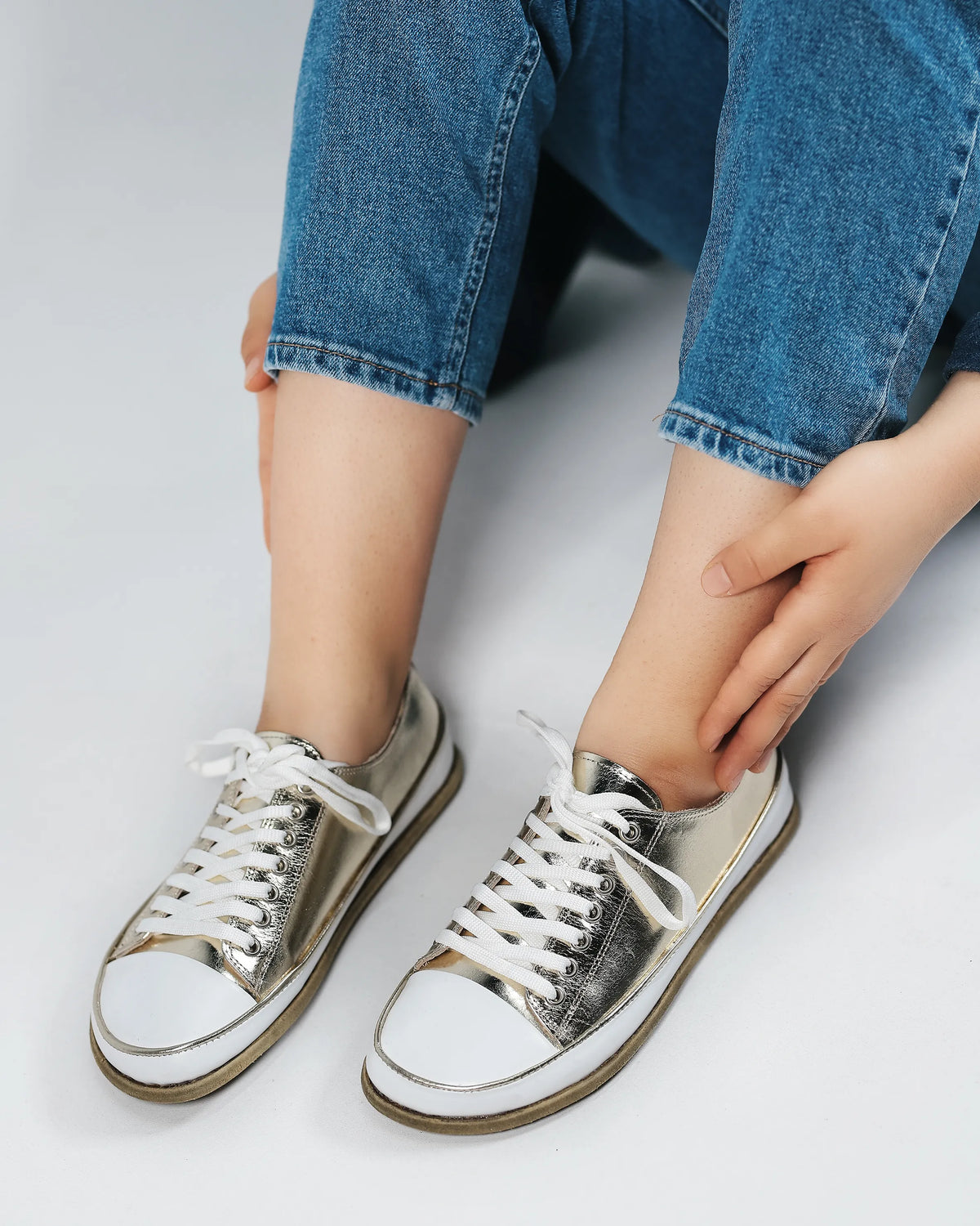 Bright Barefoot Converse Shoes – Classic Sole — Leather Sole – Gold