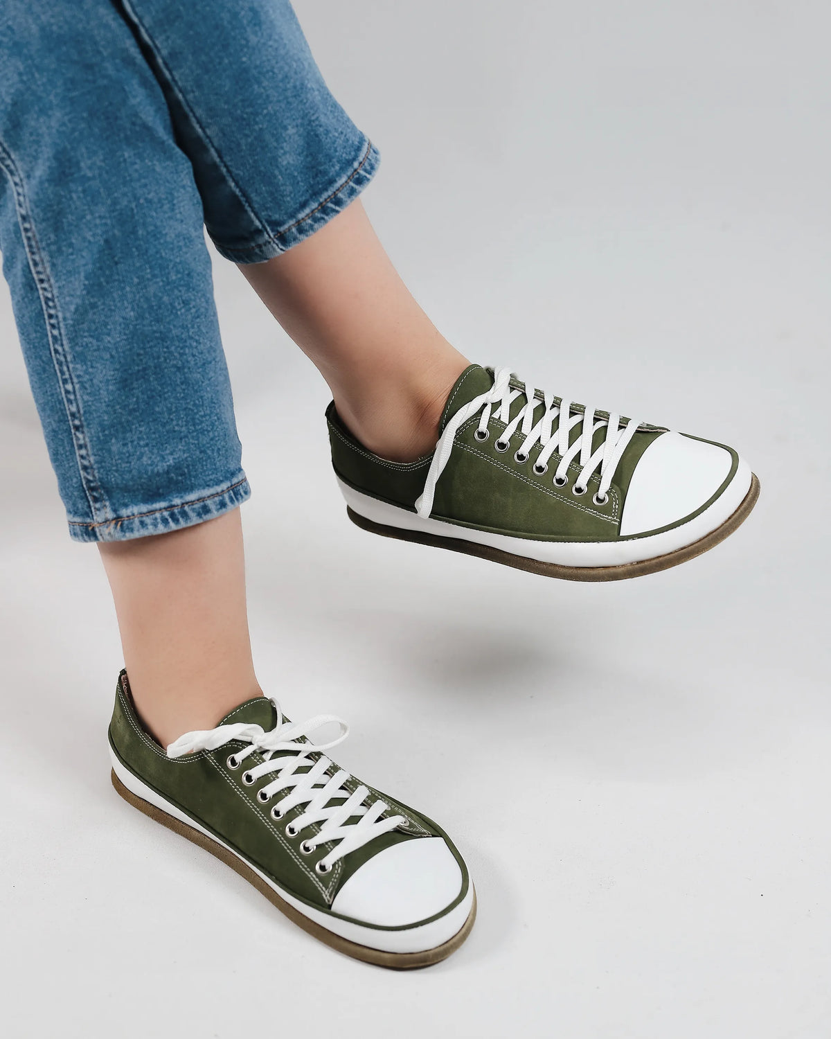 Nubuck Barefoot Converse Shoes – Classic Sole — Leather Sole – Green