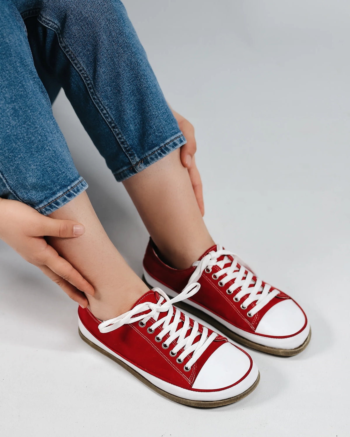 Nubuck Barefoot Converse Shoes – Classic Sole — Leather Sole – Red