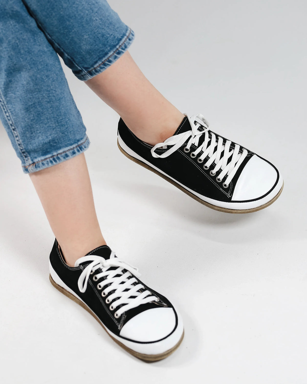 Nubuck Barefoot Converse Shoes – Classic Sole — Leather Sole – Black