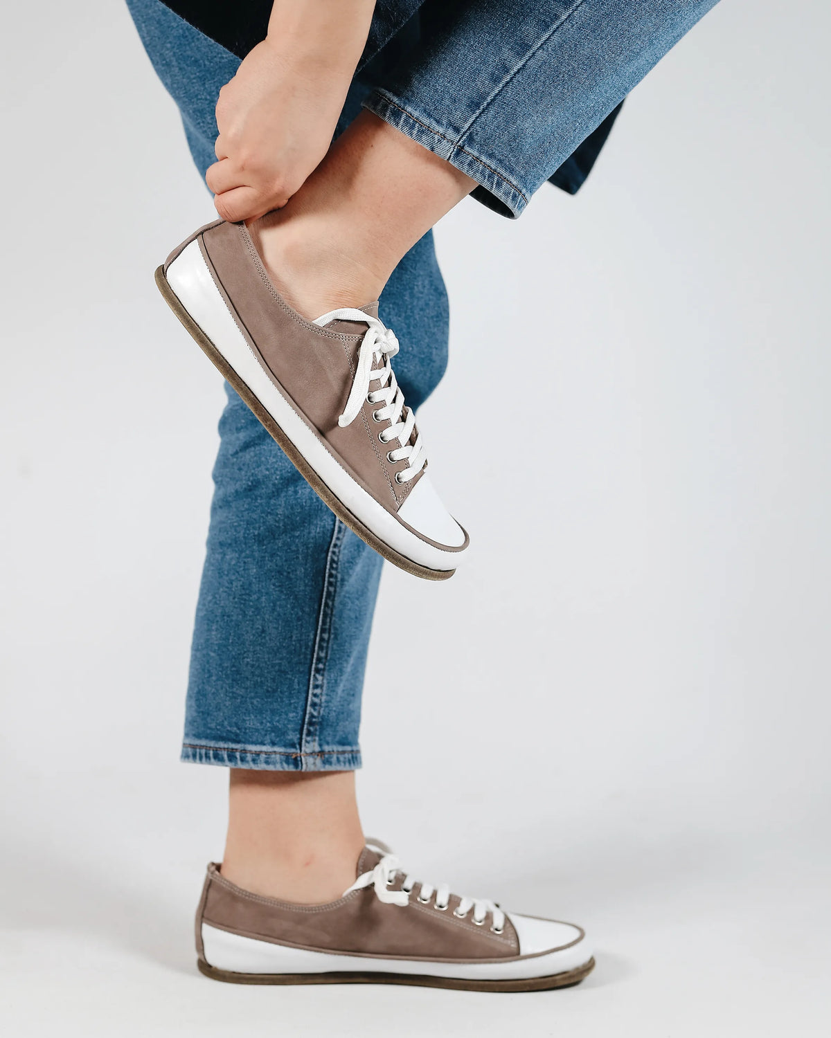 Nubuck Barefoot Converse Shoes – Classic Sole — Leather Sole – Smoked