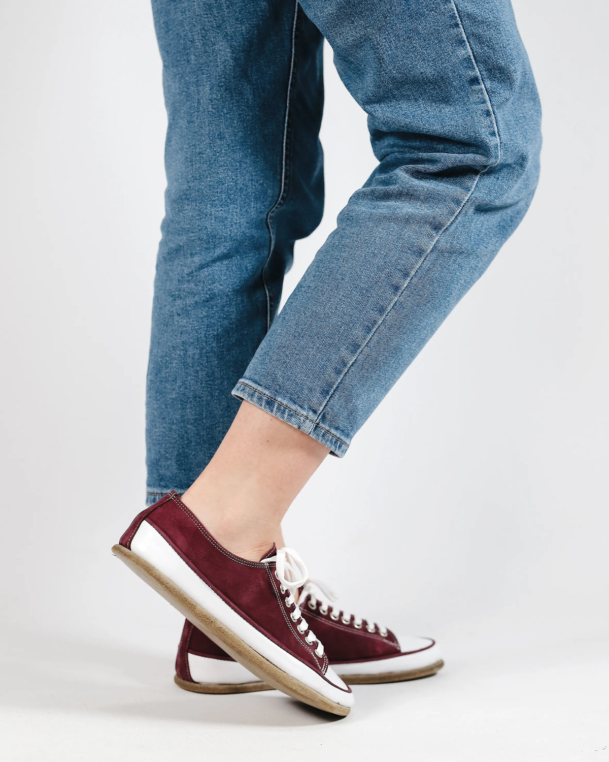 Nubuck Barefoot Converse Shoes – Classic Sole — Leather Sole – Burgundy